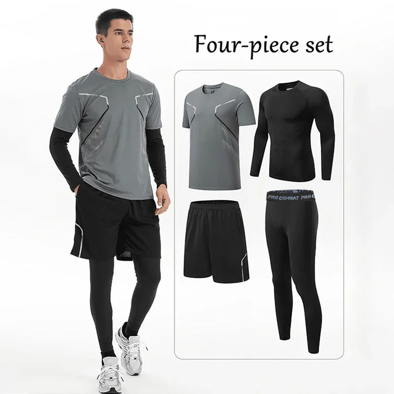 Fitness suits for men, quick-drying running sportswear for autumn and winter, new outdoor cycling training wear