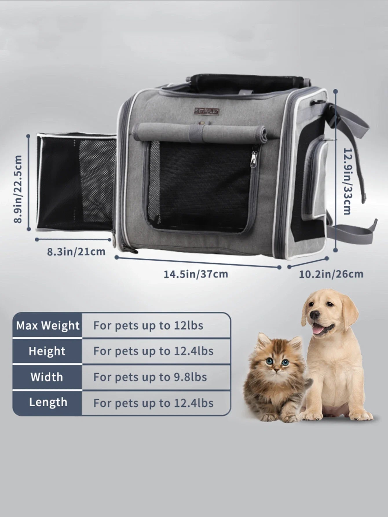 Dog or Cat Bike Basket, Expandable Soft Sided Pet Carrier Backpack with 4 Open Doors, Foldable Dog Bike Carrier