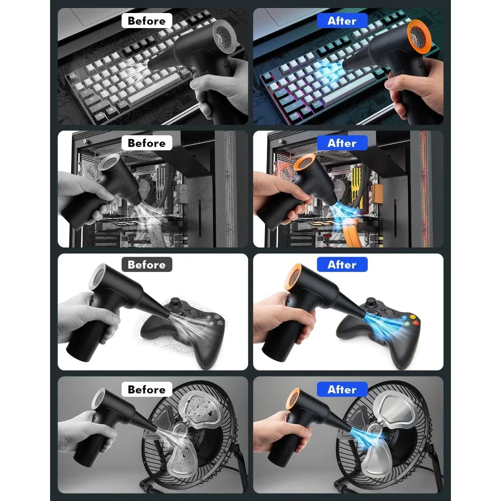 Compressed Air Duster, 300000RPM Electric, 3-Gear, 10000mAh Rechargeable, Turbo Fan for PC, Car Electronics