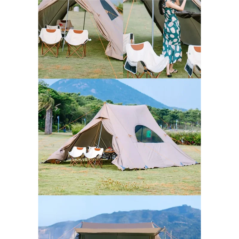 Outdoor autumn winter camping double-peaked wind and rain shelter for multiple people A-shaped tent with a cloud cover canopy