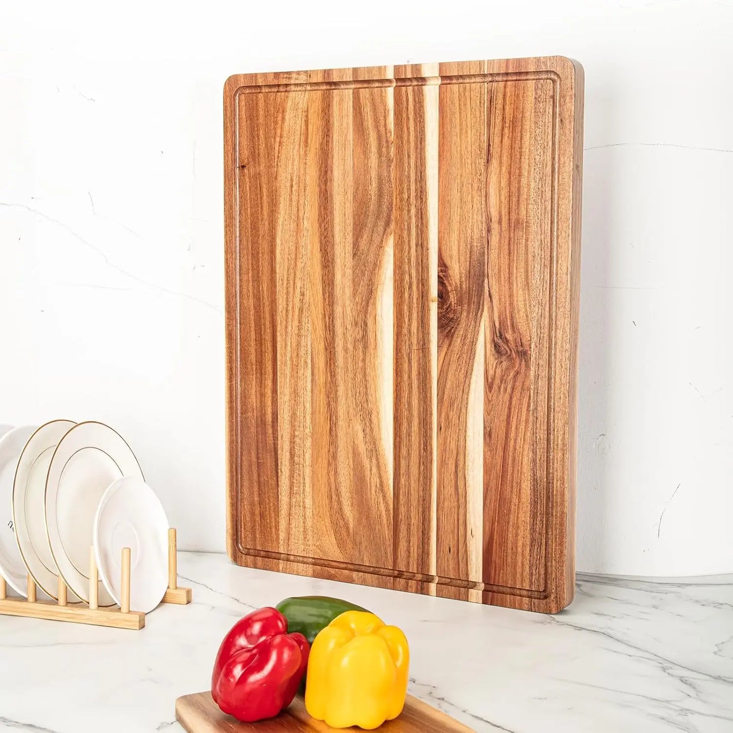 Kitchen Extra Large Wood Cutting Board with Juice Groove and Handle Reversible Charcuterie Butcher Block 24 x 18 x1.2 in