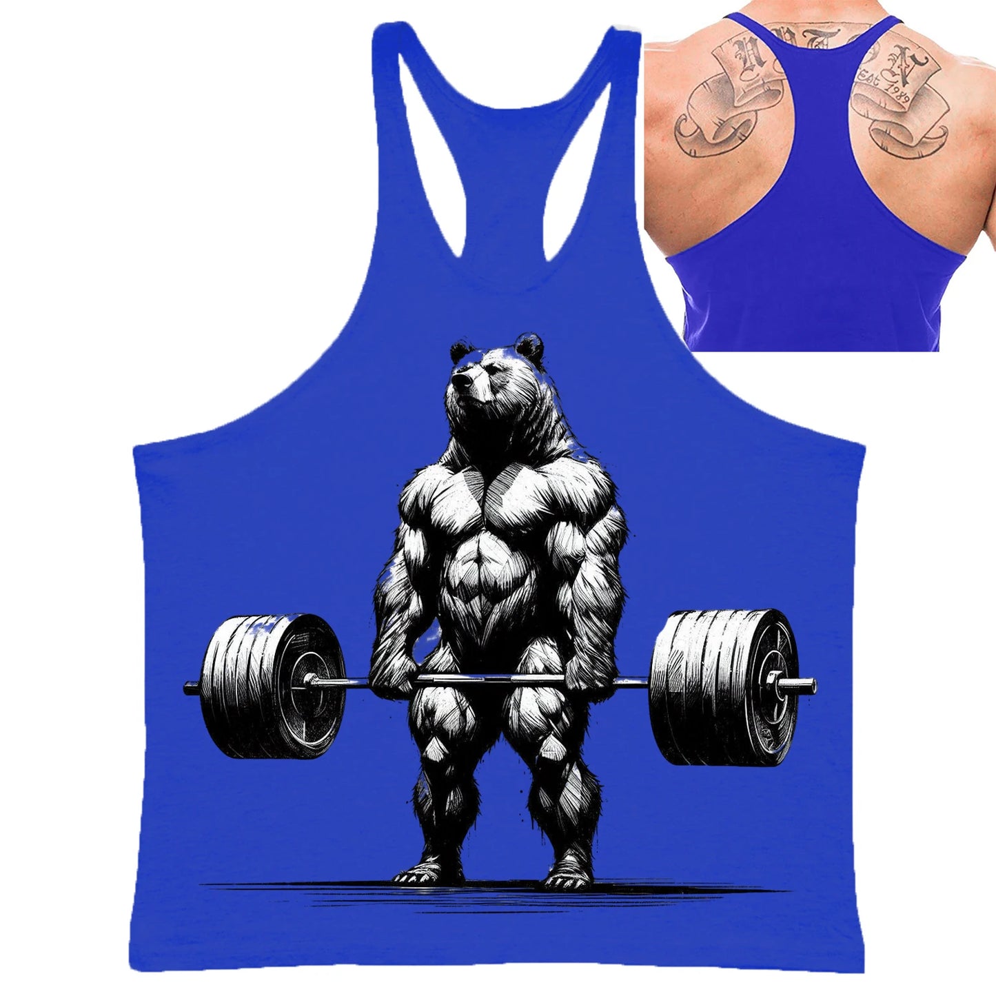 Fitness Bear Casual Vest for Men Simple Trend Printed Quick Dry Loose Gym Sleeve T-shirt Summer Fashion Sport Funny Tank