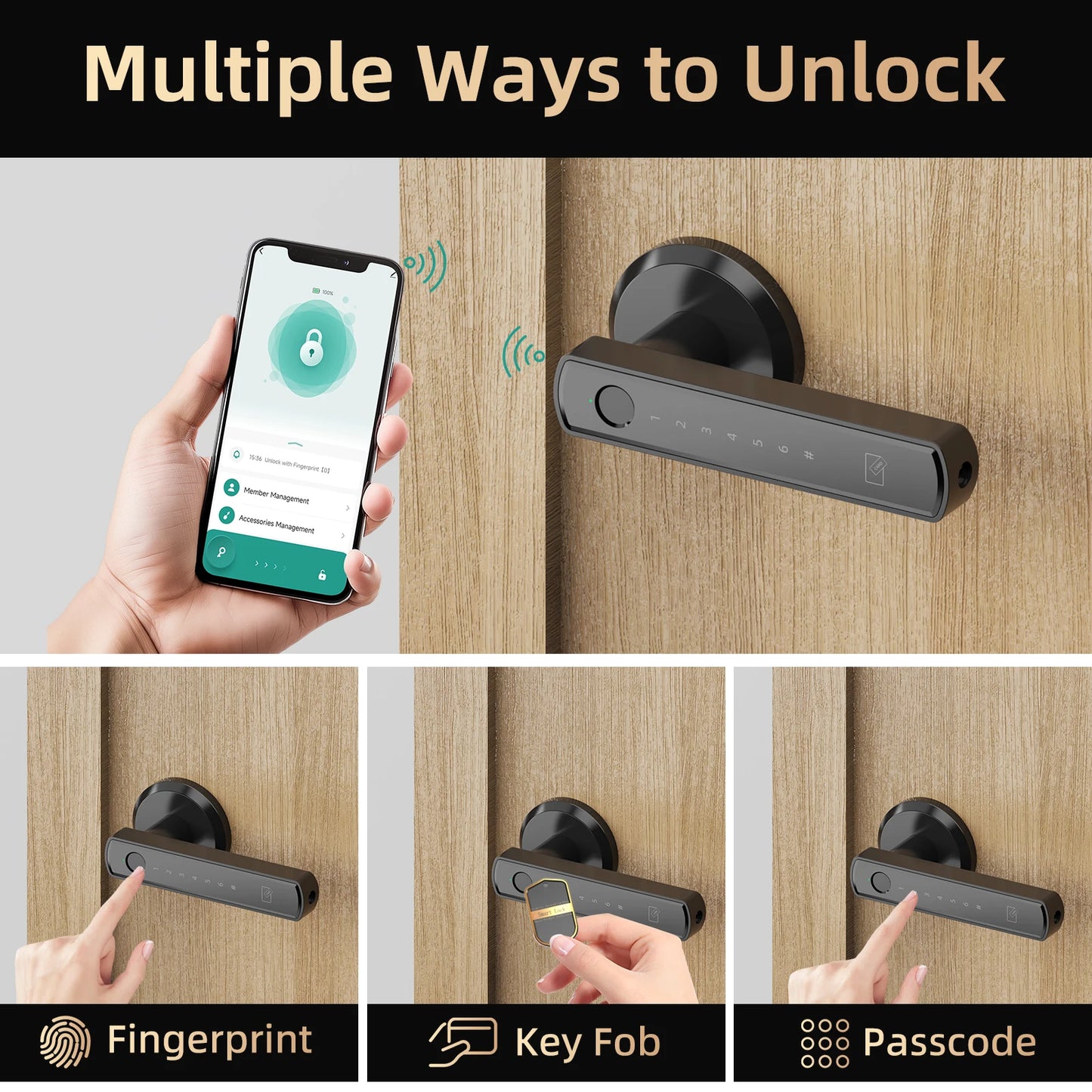 Viladepot Smart Lock Fingerprint Door Lock App Control TYPE-C Interface Passcode Unlock Electronic Touchscreen Keypad
