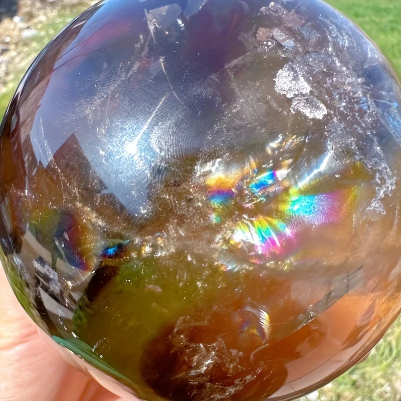 7-8.5cm Natural Rainbow Smoky Quartz Sphere, Polished Crystal, Magic Divination Meditation,Healing Crystals Yoga Room Decoration