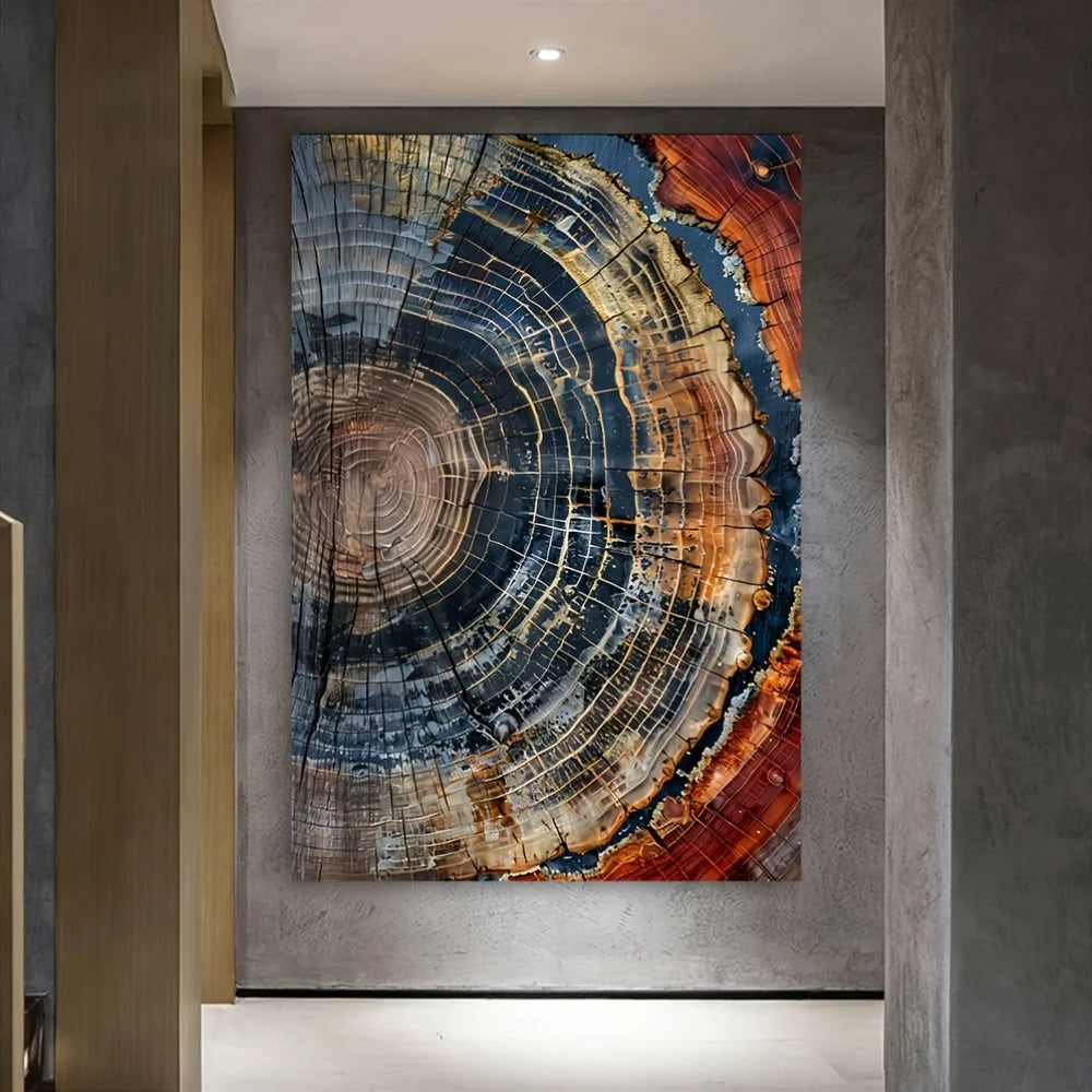 1pc Abstract tree ring canvas art print,31.49x47.24 inch frameless modern wall hanging decoration, colorful swirl pattern poster