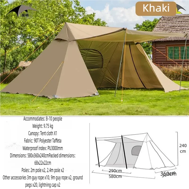 Outdoor autumn  winter camping double-peaked wind and rain shelter for multiple people A-shaped tent with a cloud cover canopy