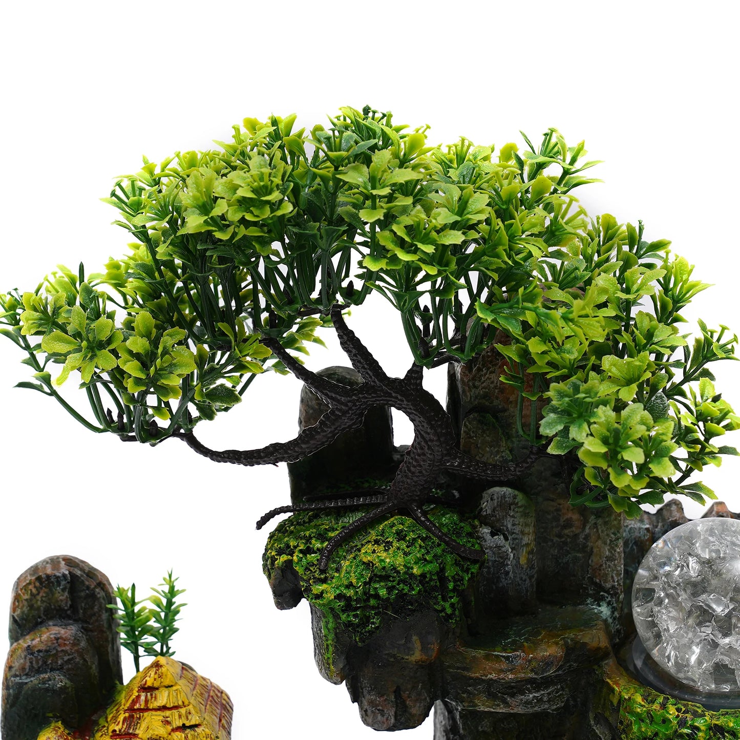 Tabletop Fountain with LED Lights, Atomizer, and Rockery Design, Durable Resin Build, Perfect for Home Décor and Stress Relief
