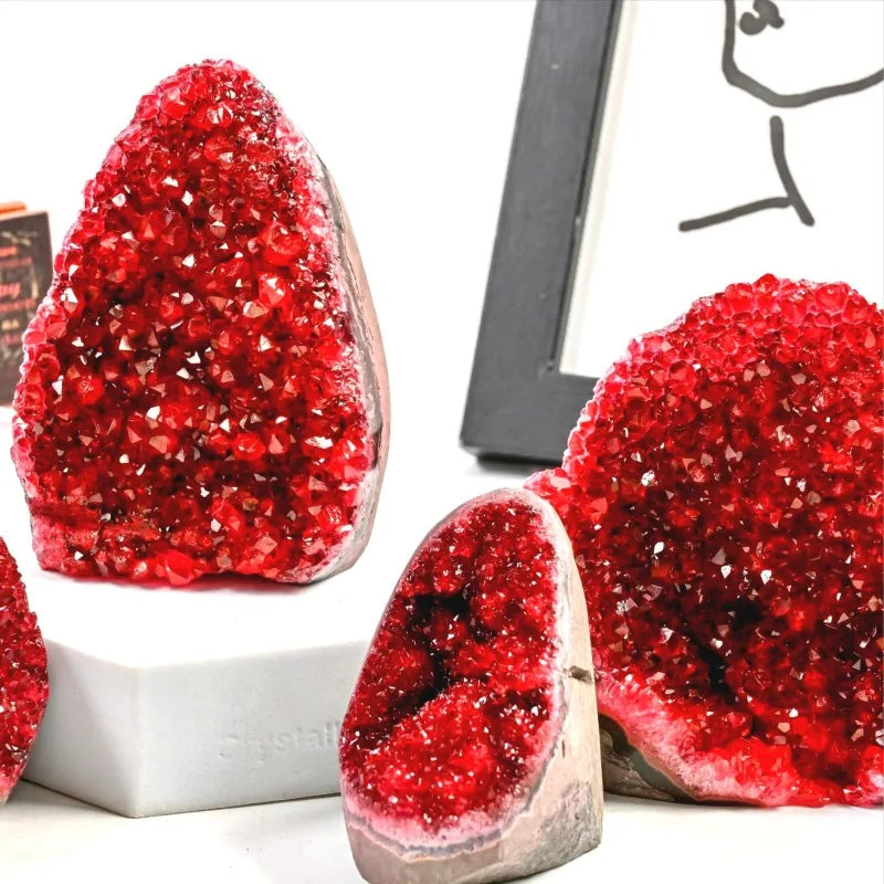 Wine Burgundy Duzy Geode Quartz Cluster High Quality Well-Finished Energy Healing Meditation Purification Stone Home Decoration