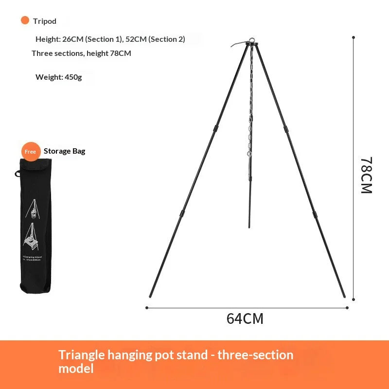 Camping Tools 3 Outdoor Camping Campfire Tripod, Hanging Pot Picnic Fire Bracket, Aluminum Alloy Tripod Camping Supplies
