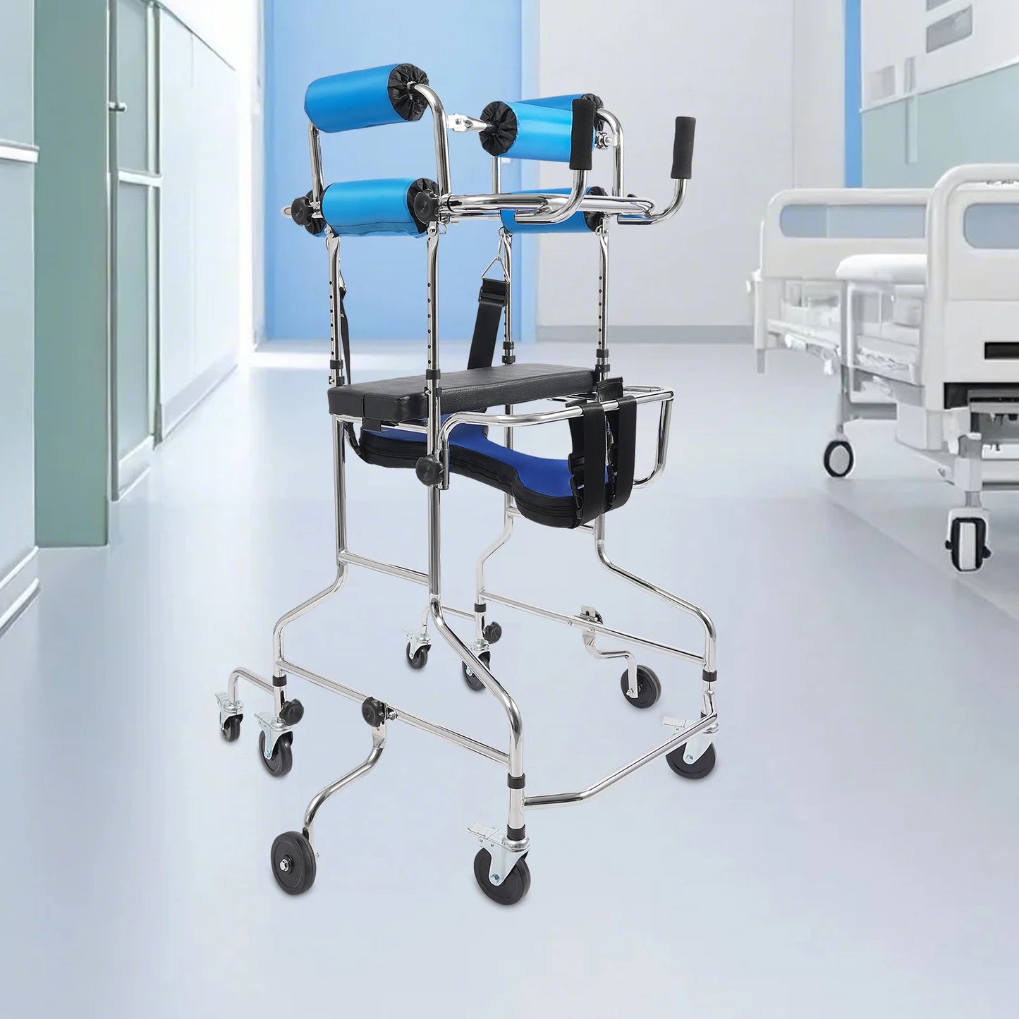 Rollator Walker 8-Wheel Adjustable Mobility Aid, 220lbs Capacity, Seat & Brakes for Elderly, Rehabilitation