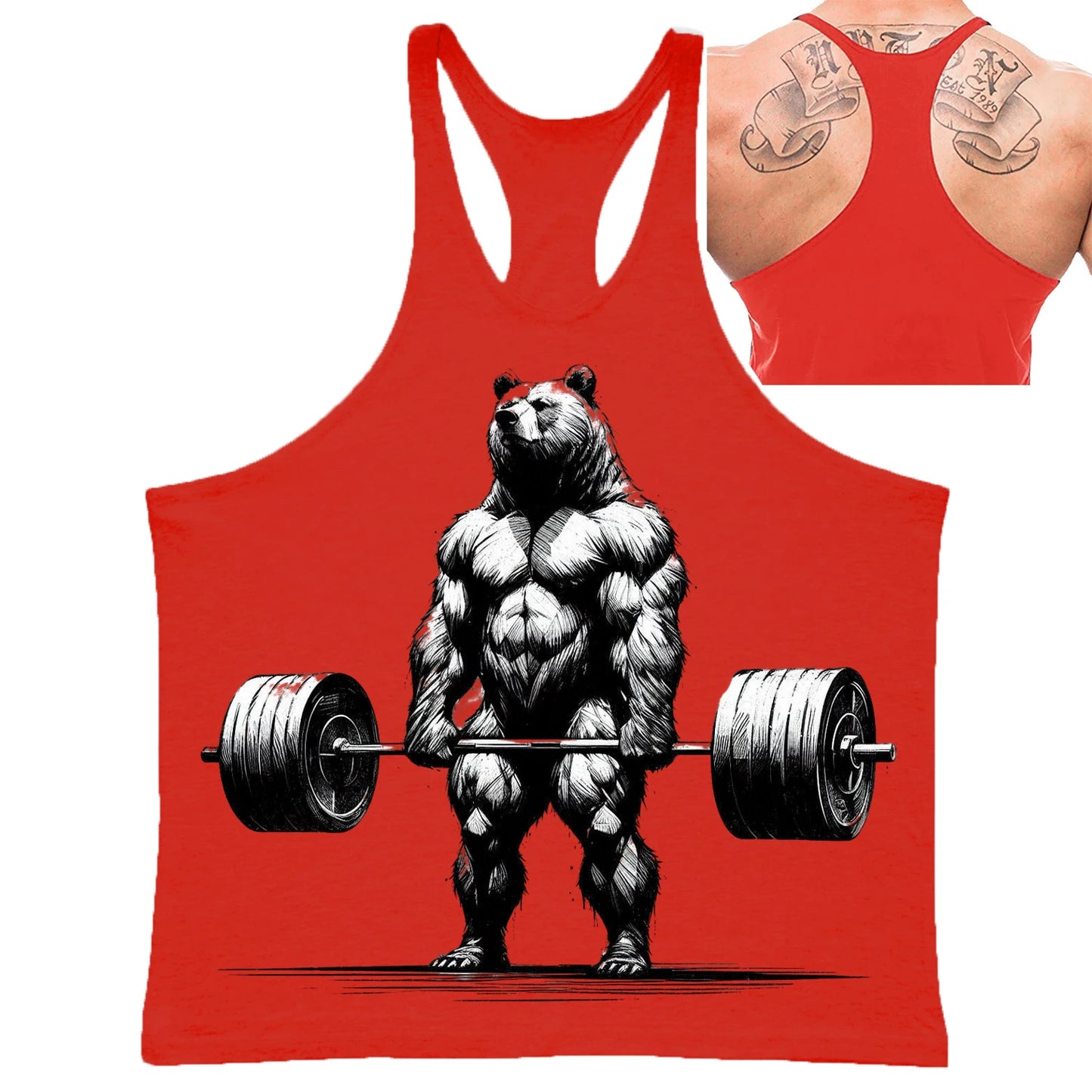 Fitness Bear Casual Vest for Men Simple Trend Printed Quick Dry Loose Gym Sleeve T-shirt Summer Fashion Sport Funny Tank