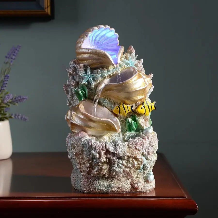 Themed Coral Shell Fountain Tabletop Home Decor Indoor Desktop Fountains Perfect for Zen Waterfall Meditation Waterfall Decor Fo