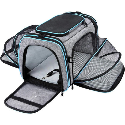 Airline-Approved Expandable Pet Carrier for Small Dogs & Cats – Soft-Sided Collapsible Travel Bag with 4-Way Access