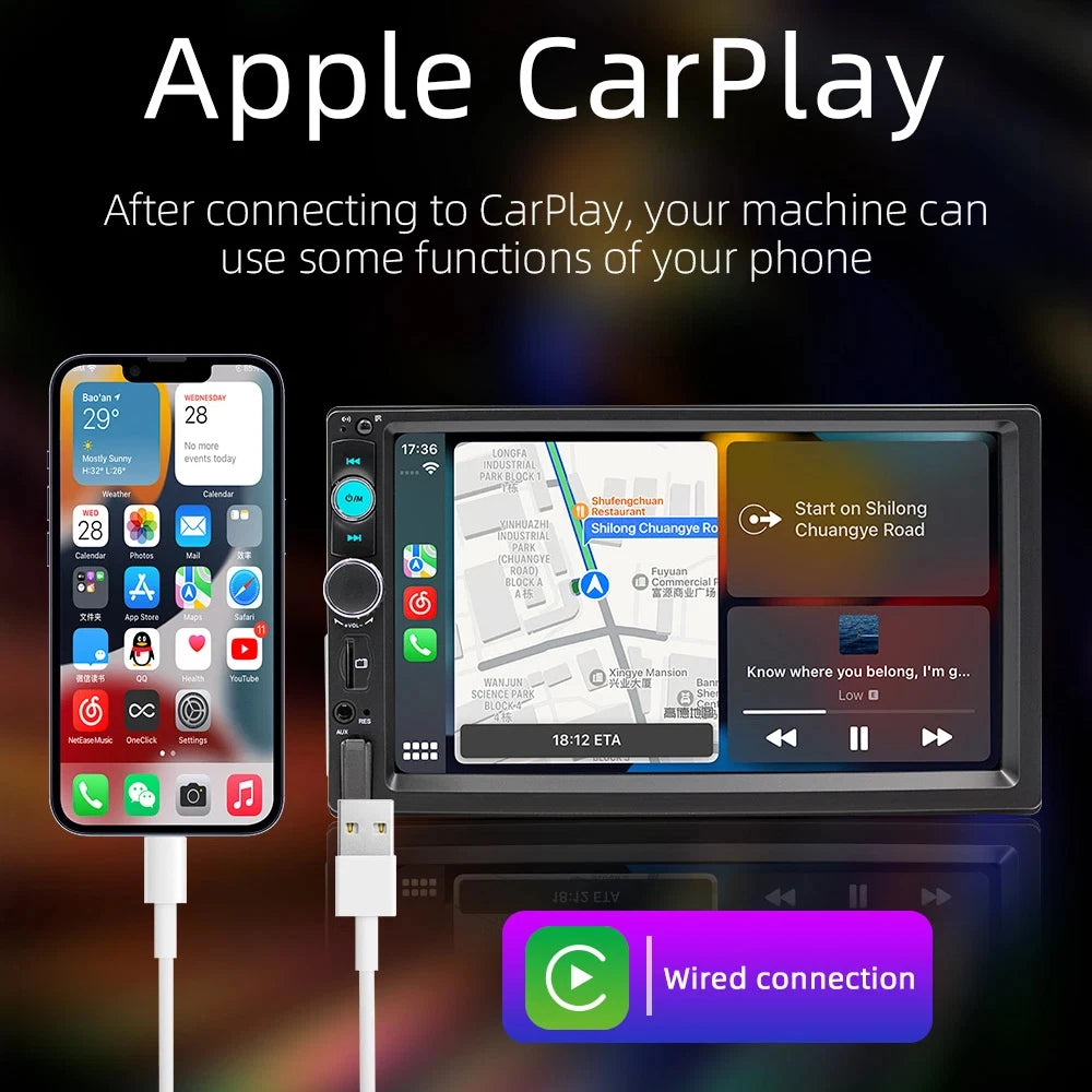 7inch Quality Single 1Din Touch Screen Car Stereo Radio With Handle Remote Control Camera For Apple/Android CarPlay Bluetooth