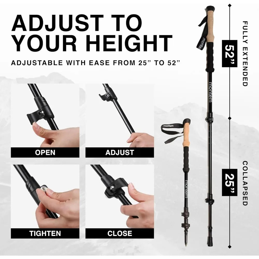 Ultra Strong Trekking, Walking, and Hiking Poles - One Pair (2 Poles) - Collapsible, Lightweight, Quick Locking, Weather-Resis