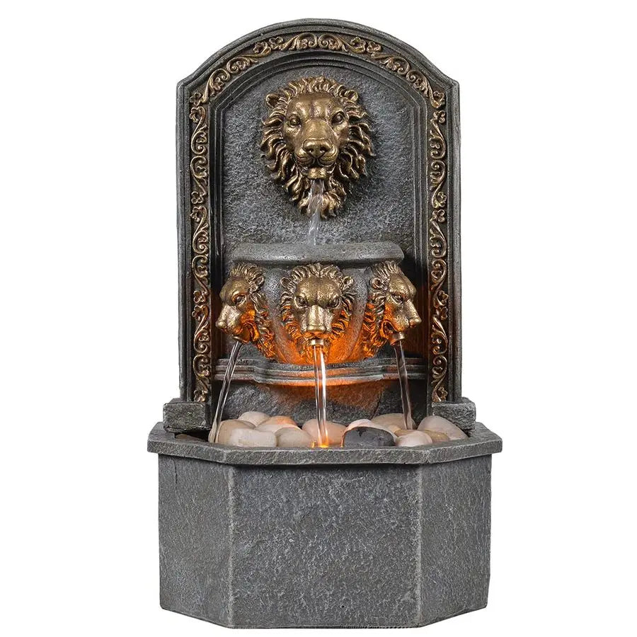 10.3 Inches Tall Tabletop Fountain Classic Lion Head Polyresin Indoor Zen Waterfall Fountain w Cobblestone Soothing Sounds for O