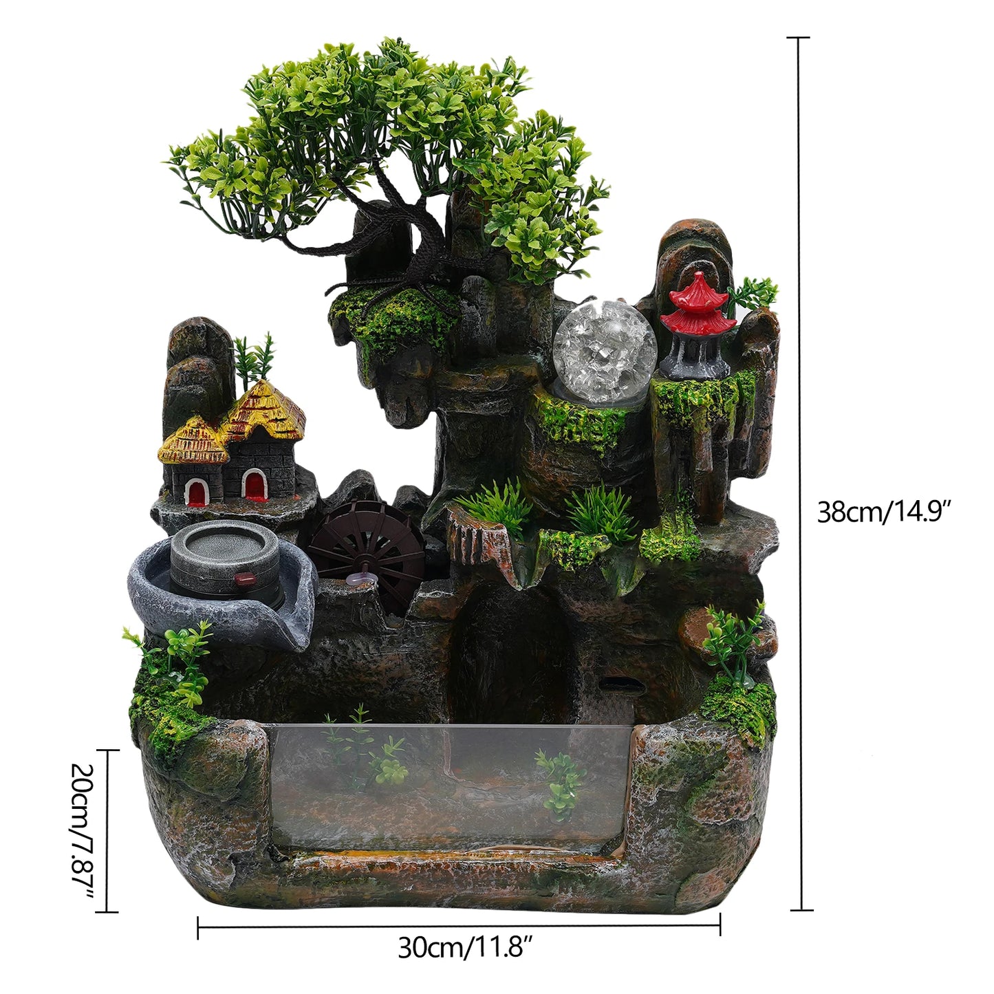 Tabletop Fountain with LED Lights, Atomizer, and Rockery Design, Durable Resin Build, Perfect for Home Décor and Stress Relief