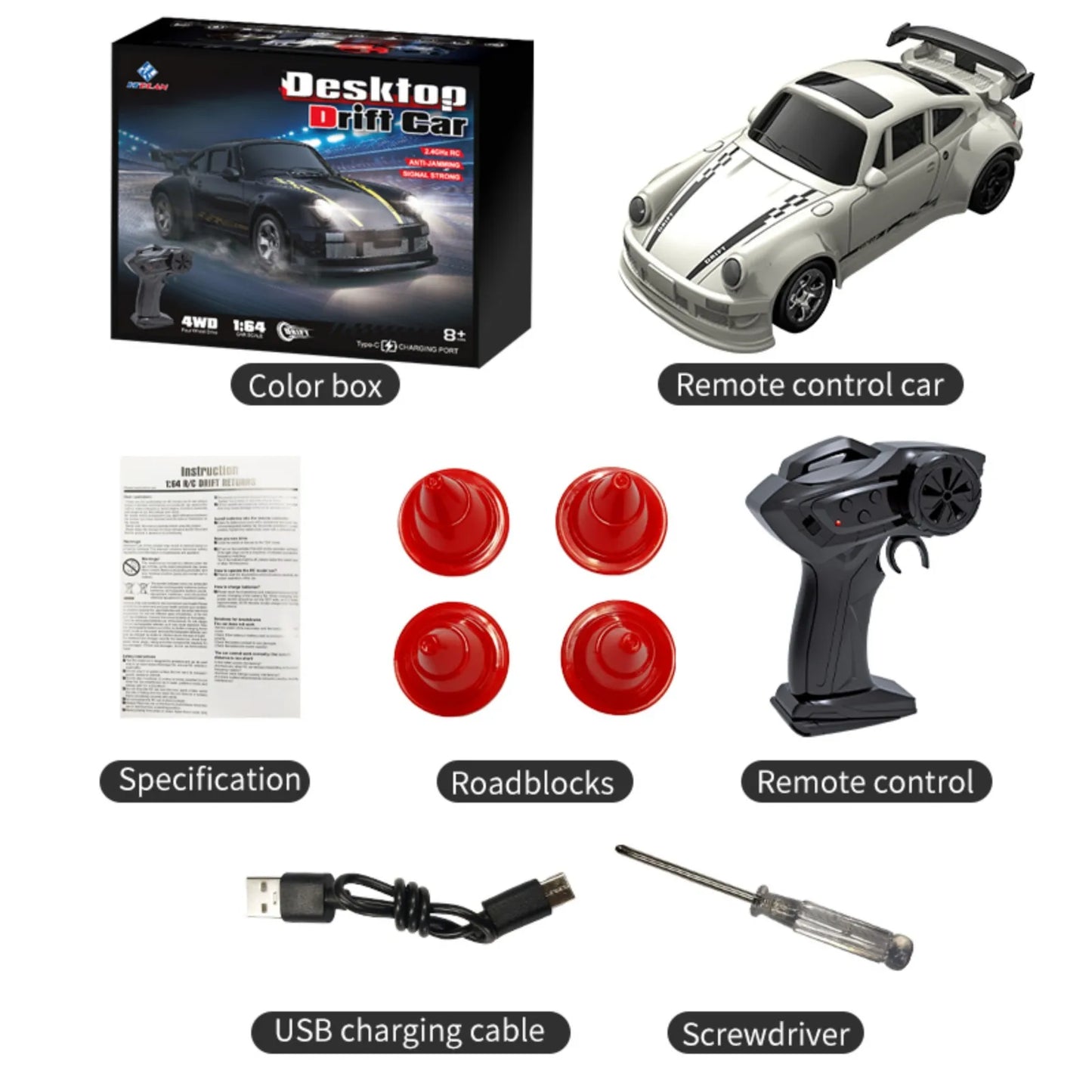 1:64 4WD RC Drift Car 2.4G High speed Remote Control Racing Mini Car  Full proportions Desk Competition Toy Boy Ideal Gift