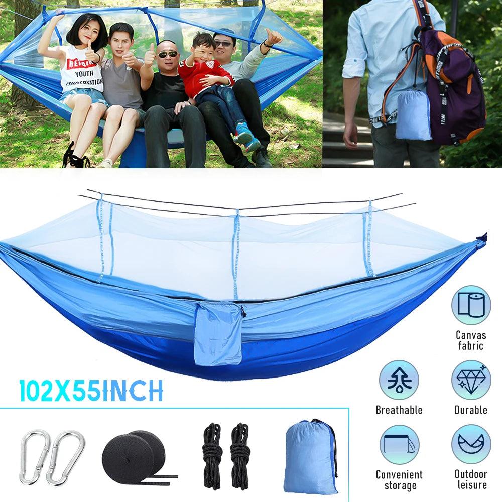 Camping Hammock with Mosquito Net Hanging Sleeping Tent Portable Hammock  260*140cm Outdoor Travel Tourist Nature Hike