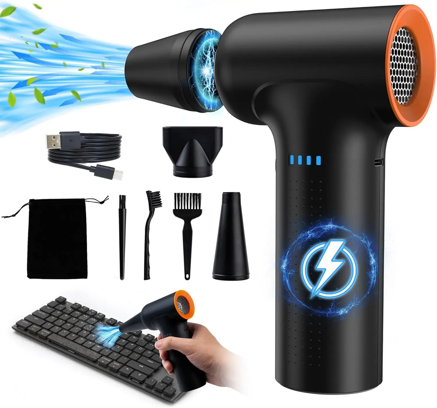 Compressed Air Duster, 300000RPM Electric, 3-Gear, 10000mAh Rechargeable, Turbo Fan for PC, Car Electronics