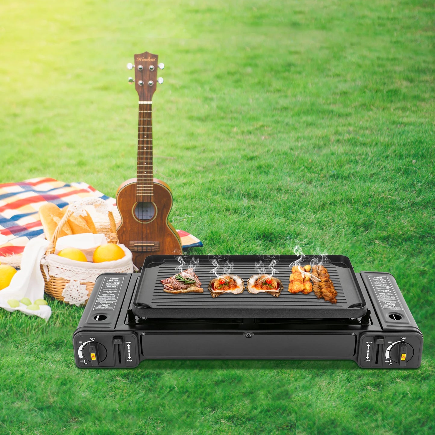 Double Head Barbecue Gas stove with Baking Tray  Home Application Home Outdoor