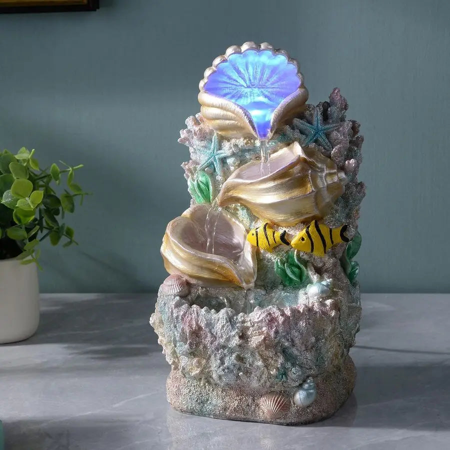Themed Coral Shell Fountain Tabletop Home Decor Indoor Desktop Fountains Perfect for Zen Waterfall Meditation Waterfall Decor Fo