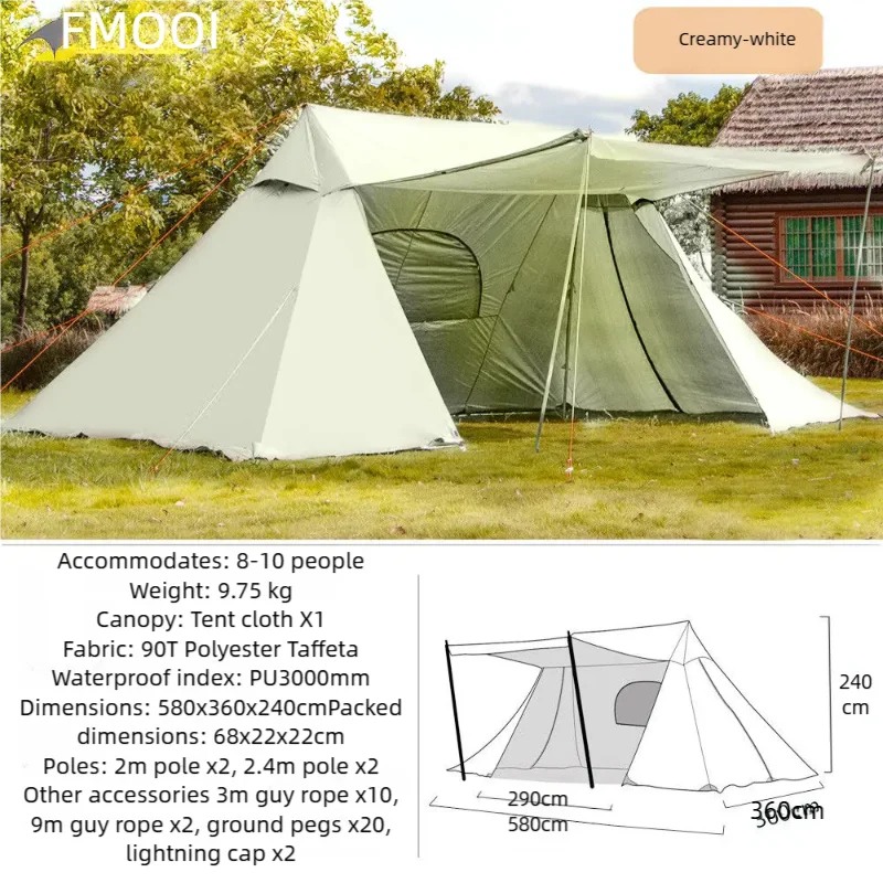 Outdoor autumn  winter camping double-peaked wind and rain shelter for multiple people A-shaped tent with a cloud cover canopy