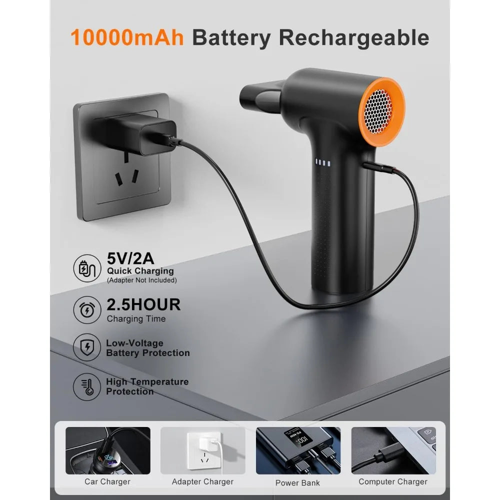 Compressed Air Duster, 300000RPM Electric, 3-Gear, 10000mAh Rechargeable, Turbo Fan for PC, Car Electronics