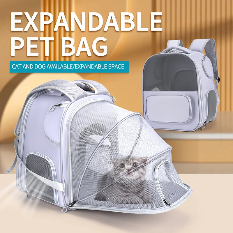 Expandable Cat Backpack Foldable Carrier Large Space Portable Breathable Pet Travel Bag for Outdoor Adventures