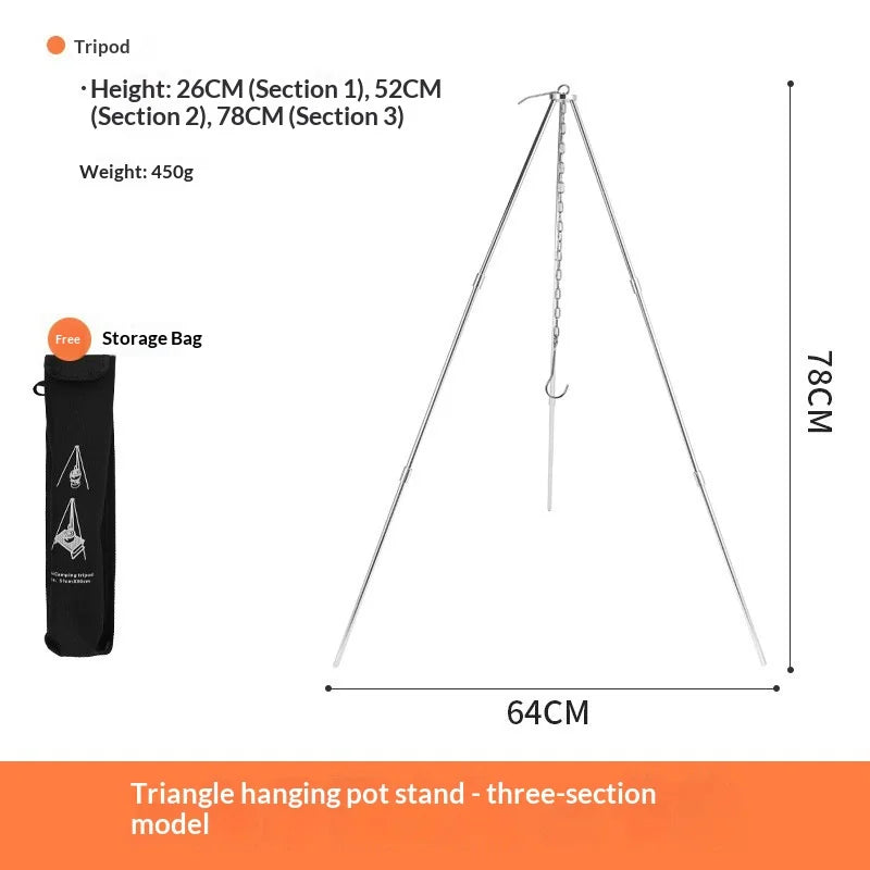 Camping Tools 3 Outdoor Camping Campfire Tripod, Hanging Pot Picnic Fire Bracket, Aluminum Alloy Tripod Camping Supplies