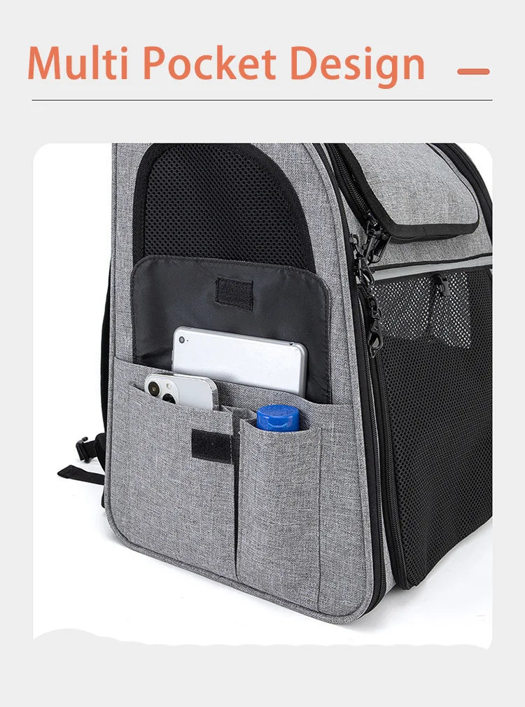 Pet Backpack Portable Breathable Outdoor Foldable Expandable Cat & Dog Backpack Large Capacity Oxford Cloth Cat Carrying Bag