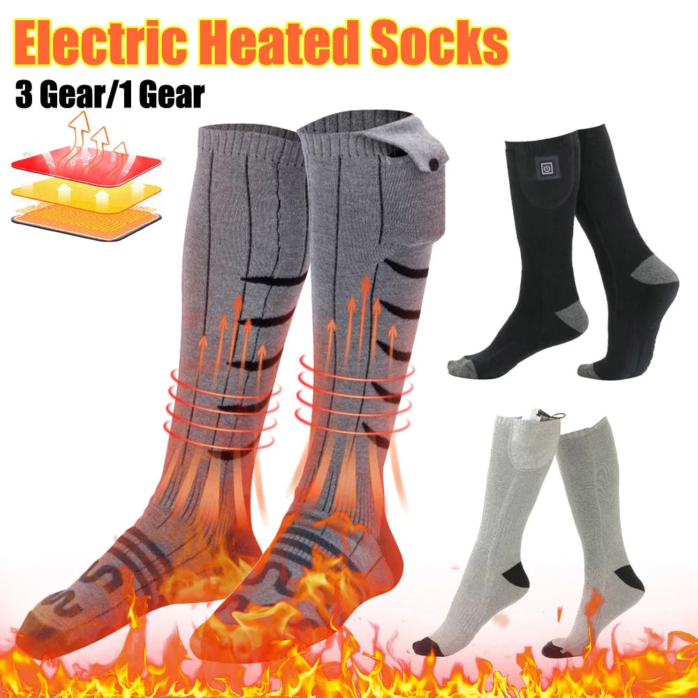 Electric Heating Socks 1/3 Gear Cold-Proof Skiing Sock USB Rechargeab Winter Warm Thermal Socks Washable for Cycling Camping