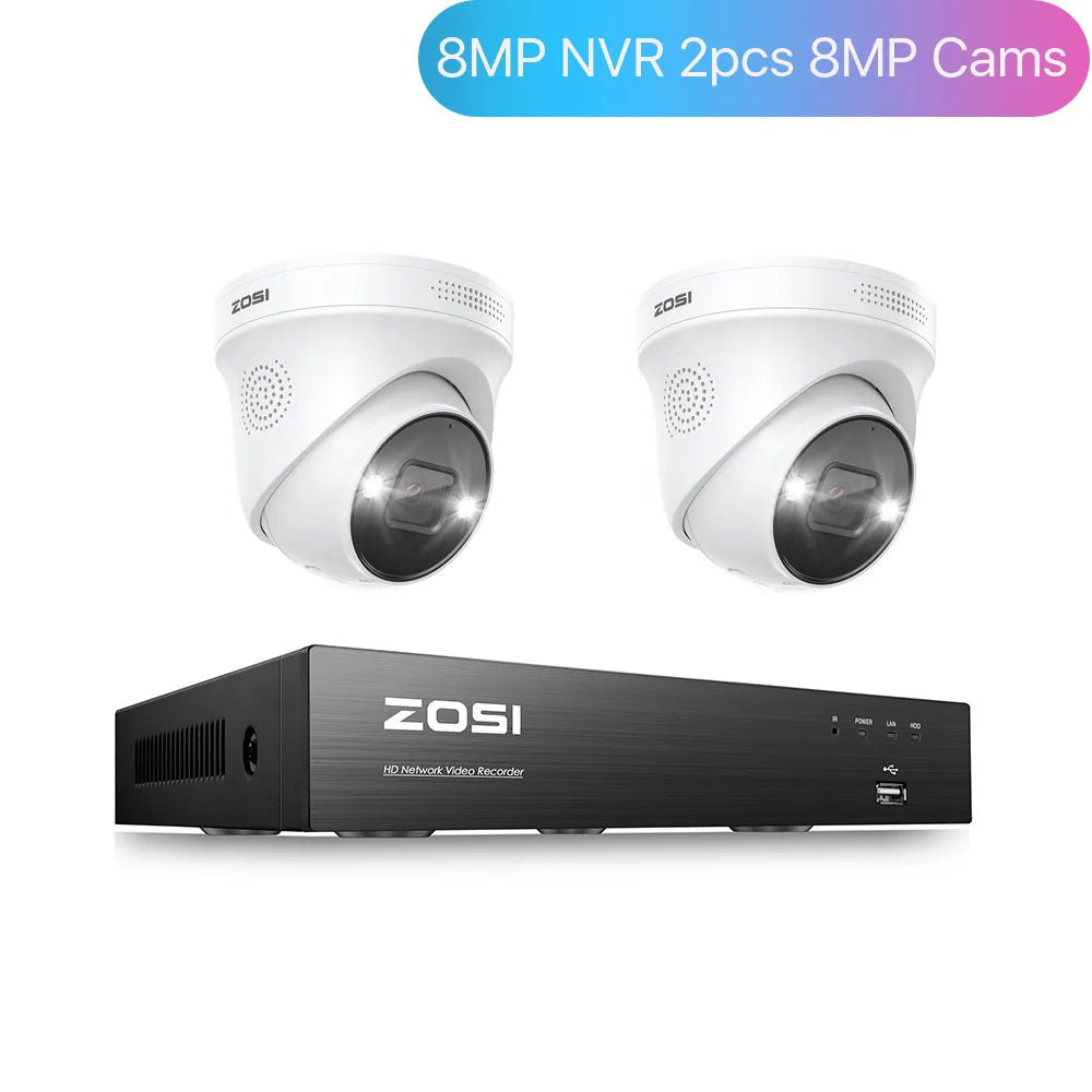 ZOSI 4K 8MP 5MP POE Video Surveillance Kit 8CH H.265 Home CCTV NVR Set Color Night Vision AI Detection IP Security Camera System