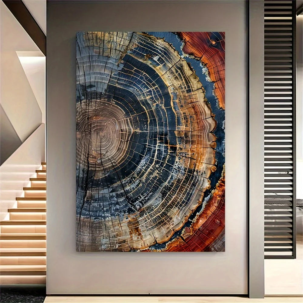 1pc Abstract tree ring canvas art print,31.49x47.24 inch frameless modern wall hanging decoration, colorful swirl pattern poster