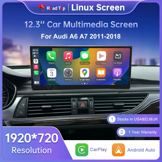 Road Top 12.3" Linux Screen For Audi A6 C6 A7 C7 2011-2018 with Wireless CarPlay Android Auto Airplay Car Radio Player