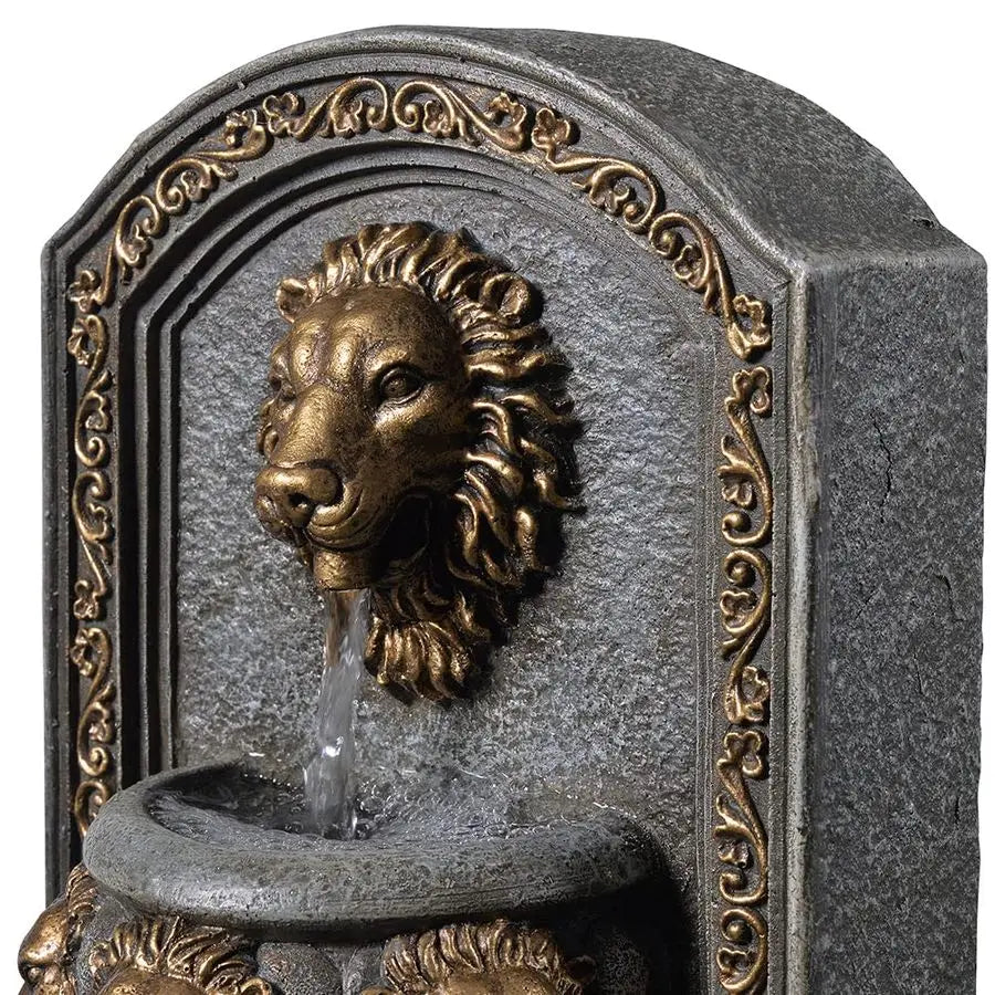 10.3 Inches Tall Tabletop Fountain Classic Lion Head Polyresin Indoor Zen Waterfall Fountain w Cobblestone Soothing Sounds for O