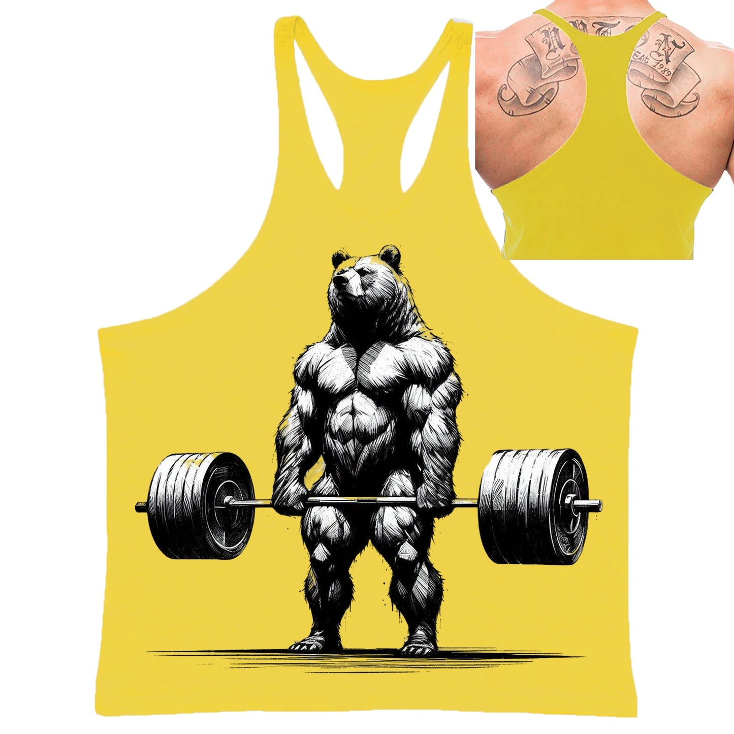Fitness Bear Casual Vest for Men Simple Trend Printed Quick Dry Loose Gym Sleeve T-shirt Summer Fashion Sport Funny Tank