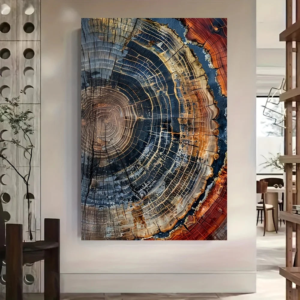 1pc Abstract tree ring canvas art print,31.49x47.24 inch frameless modern wall hanging decoration, colorful swirl pattern poster