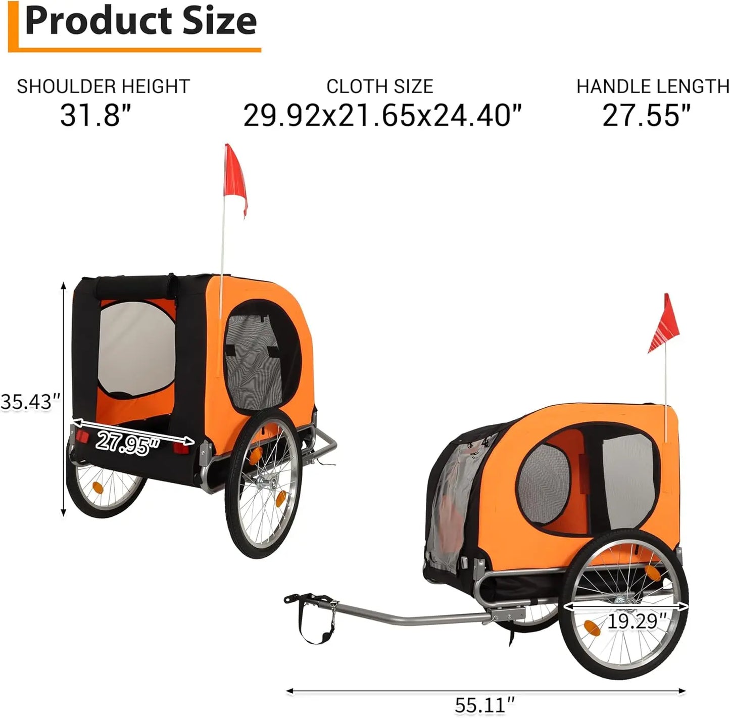 Large Dog Bike Trailer 88Lbs Capacity Pet Bicycle Carrier Foldable Oxford Fabric Universal Coupler with Quick Release Wheels