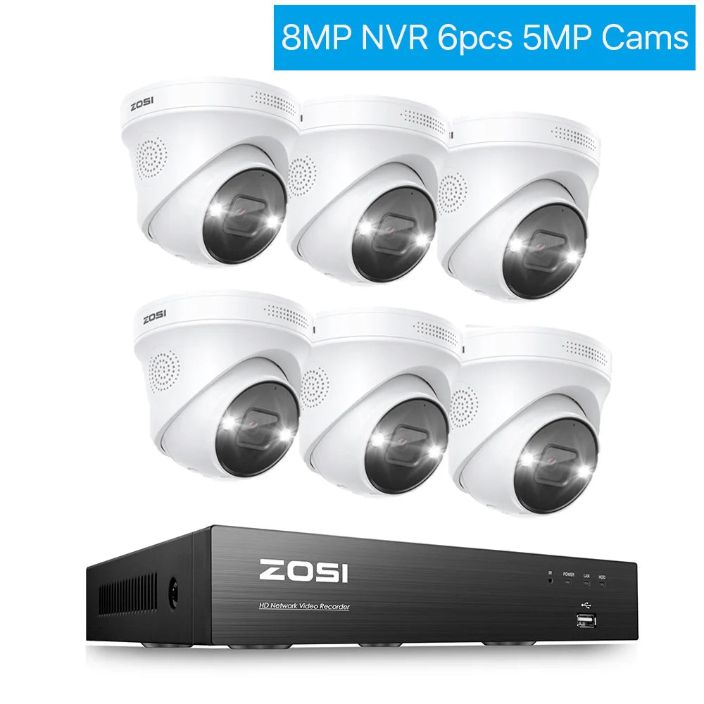 ZOSI 4K 8MP 5MP POE Video Surveillance Kit 8CH H.265 Home CCTV NVR Set Color Night Vision AI Detection IP Security Camera System