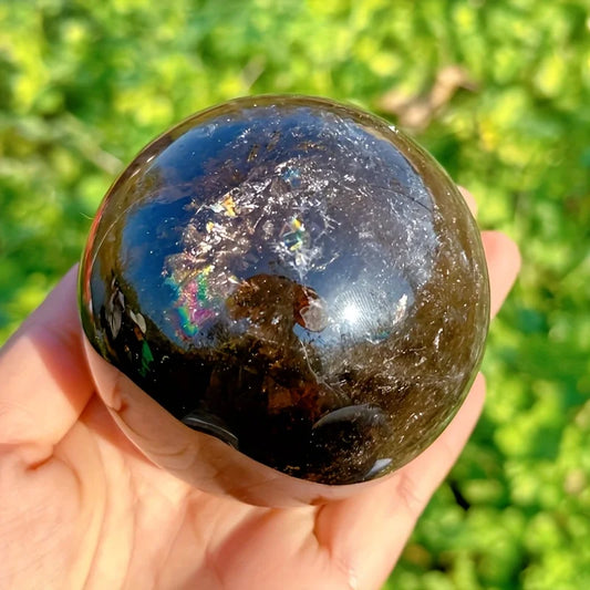 7-8.5cm Natural Rainbow Smoky Quartz Sphere, Polished Crystal, Magic Divination Meditation,Healing Crystals Yoga Room Decoration
