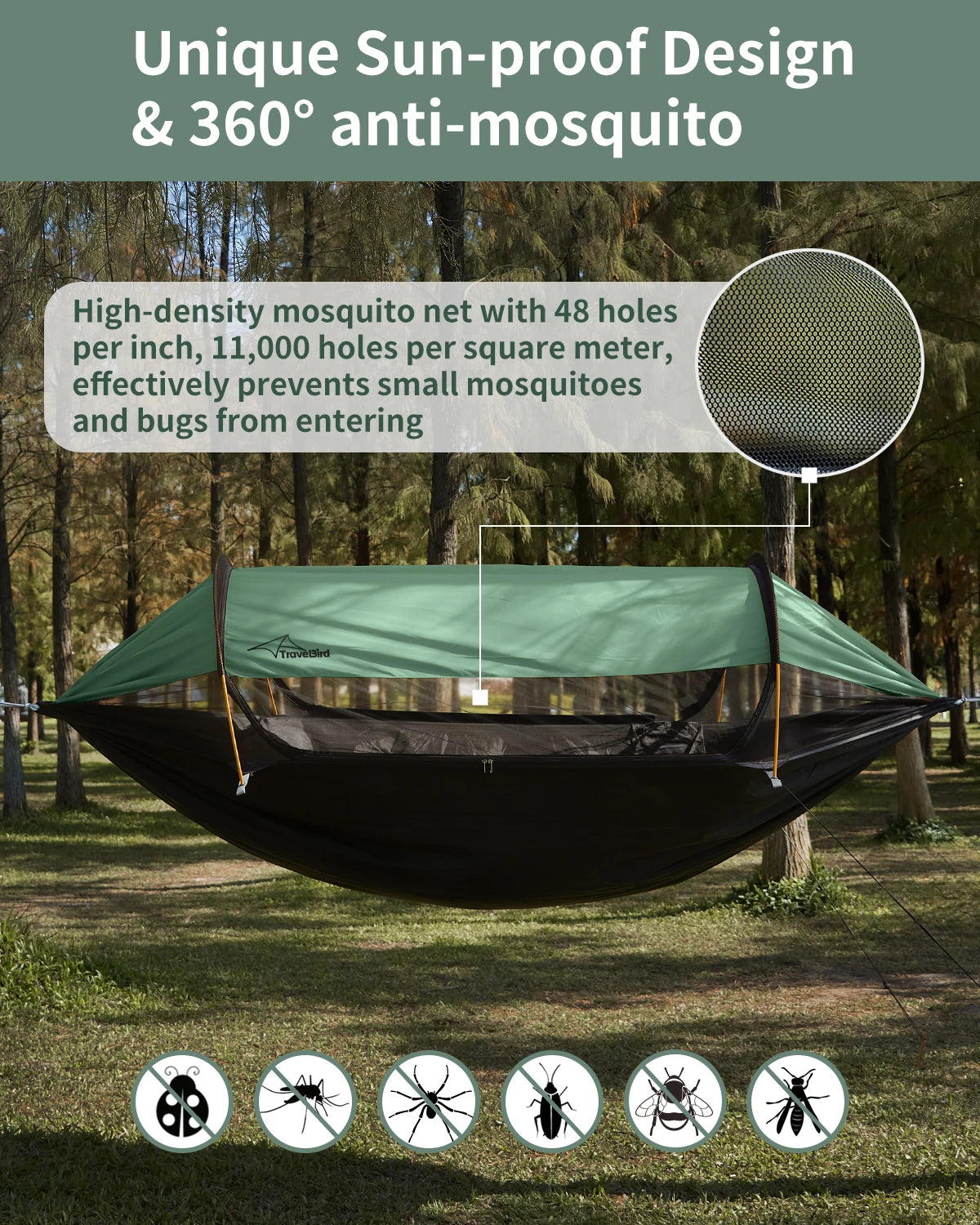 Outdoor Large Hammock with Mosquito Net 2 Person Lightweight Hammocks for Backpacking Backyard Hiking Camping