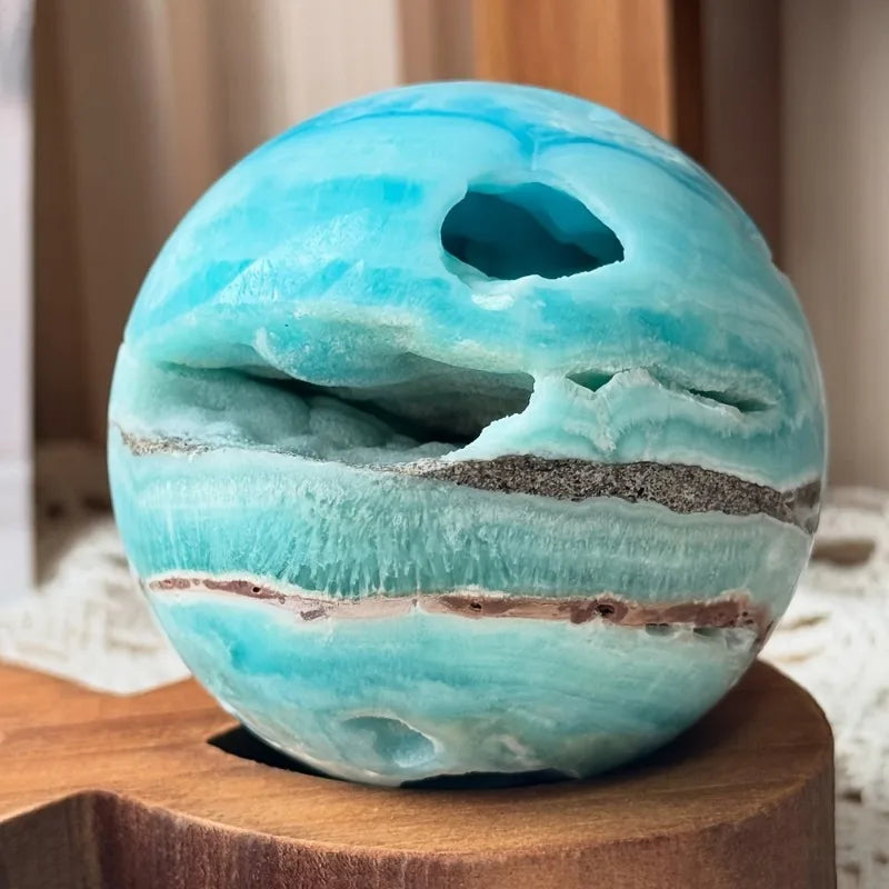 Natural Hemimorphite Sphere Bohemian Style Ocean Gem, Blue Home Decoration Blue Crystal Mineral Crystal Sphere Gift