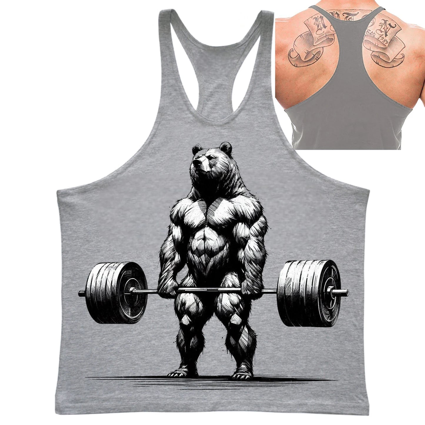 Fitness Bear Casual Vest for Men Simple Trend Printed Quick Dry Loose Gym Sleeve T-shirt Summer Fashion Sport Funny Tank