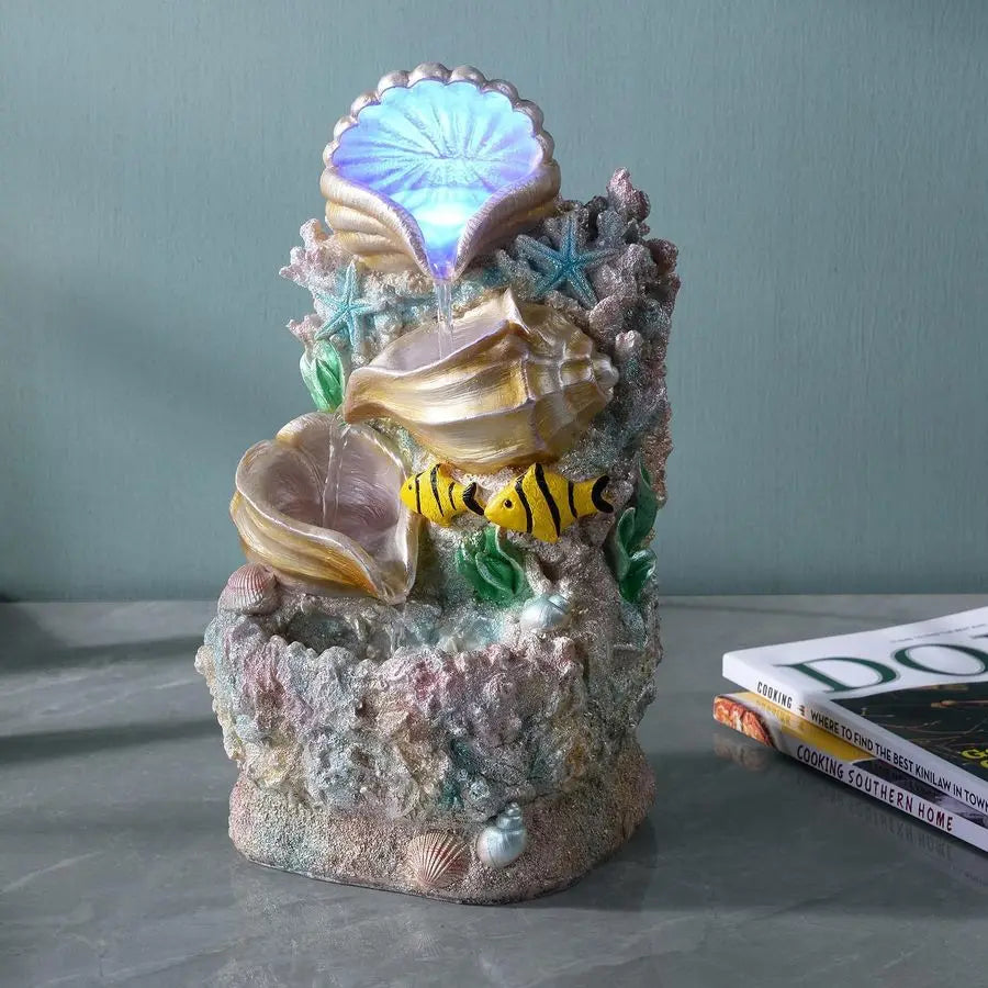 Themed Coral Shell Fountain Tabletop Home Decor Indoor Desktop Fountains Perfect for Zen Waterfall Meditation Waterfall Decor Fo