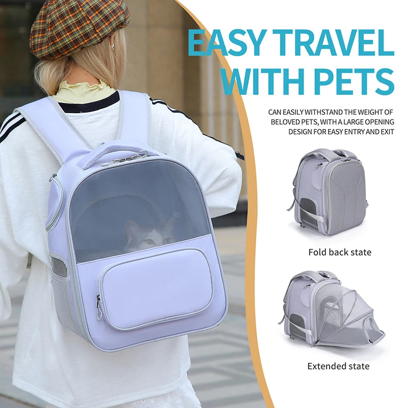 Expandable Cat Backpack Foldable Carrier Large Space Portable Breathable Pet Travel Bag for Outdoor Adventures