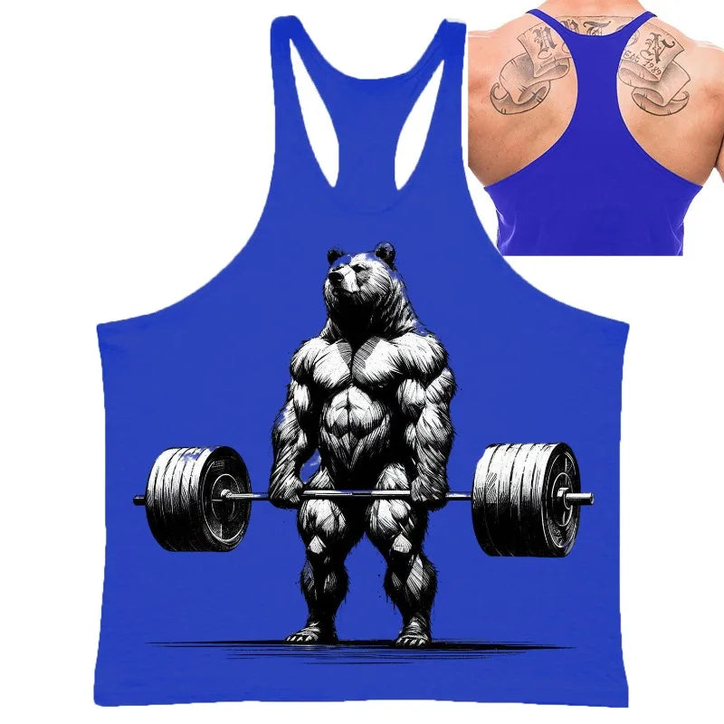 Fitness Bear Casual Vest for Men Simple Trend Printed Quick Dry Loose Gym Sleeve T-shirt Summer Fashion Sport Funny Tank