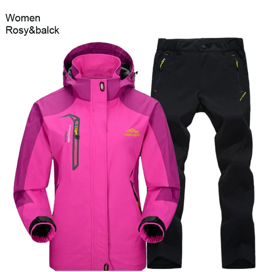 Outdoor Trekking Hiking Jacket and Pants Women Autumn Thermal Waterproof Windproof Hooded Jackets Trip Mountain Camping Sets