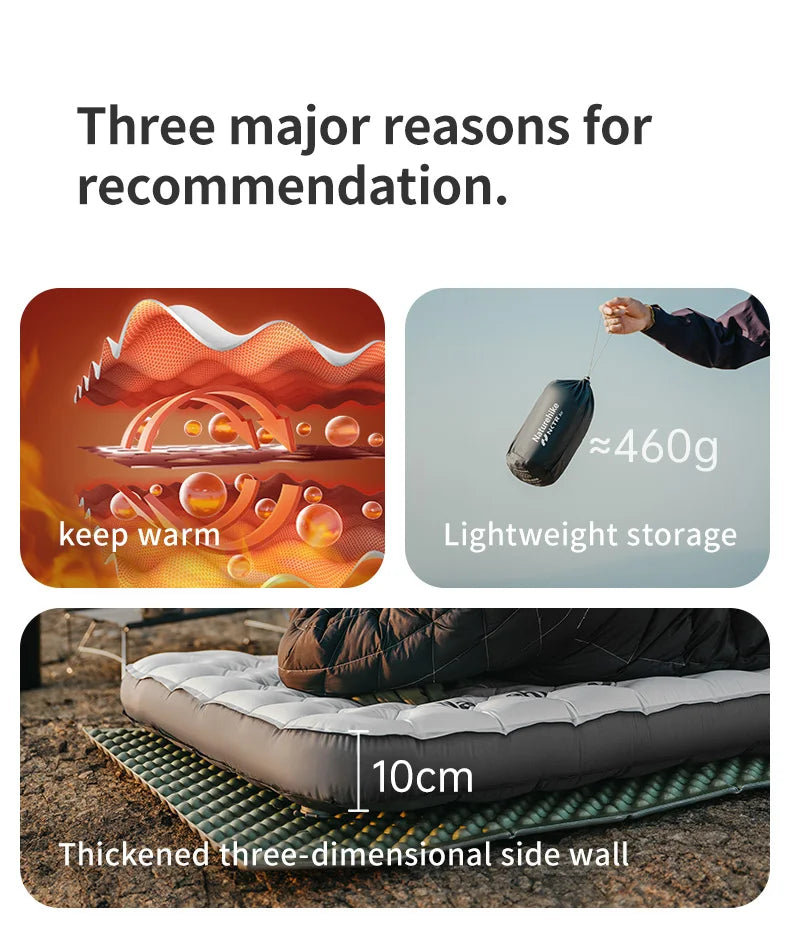 Naturehike R6.5 Air Mattress 10cm Thickened Ultralight Sleeping Pad for Camping Hiking Warm Portable Outdoor Inflatable Mattress