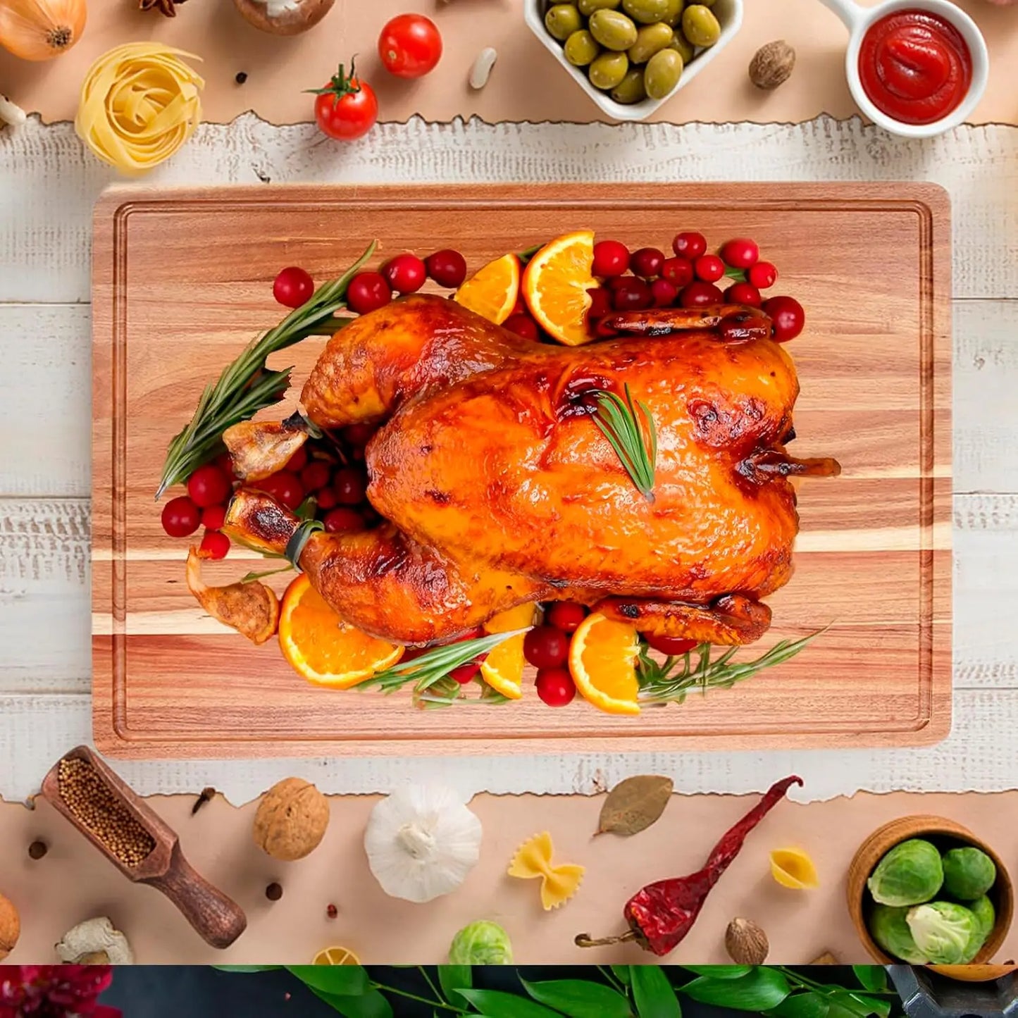 Kitchen Extra Large Wood Cutting Board with Juice Groove and Handle Reversible Charcuterie Butcher Block 24 x 18 x1.2 in